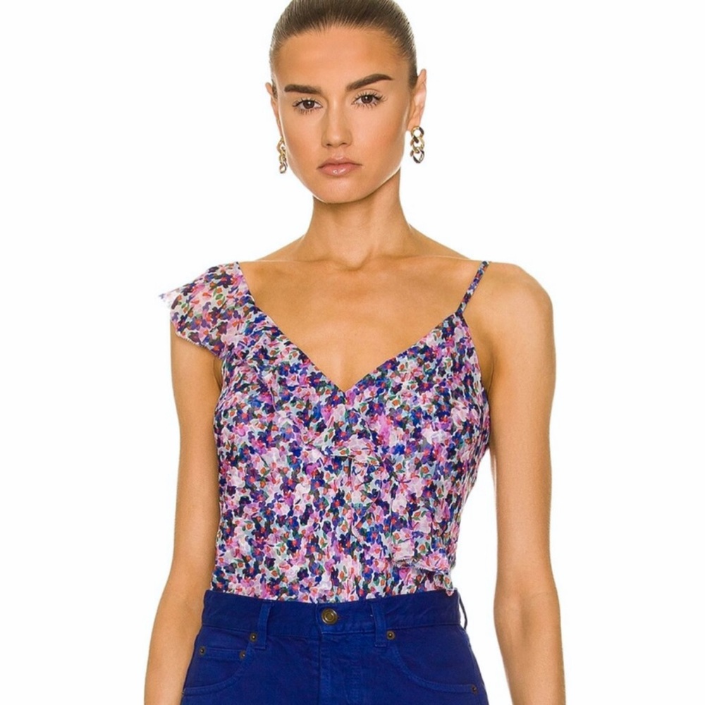 NWT Veronica Beard Nea Asymmetrical Purple Floral Silk Top Size 4